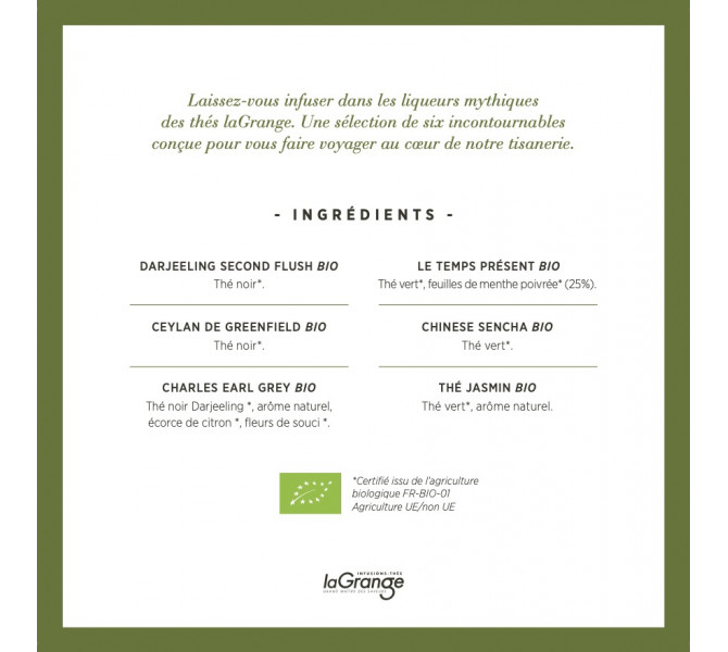 Coffret LES THES Bio  laGrange - 6 références - 48 sachets